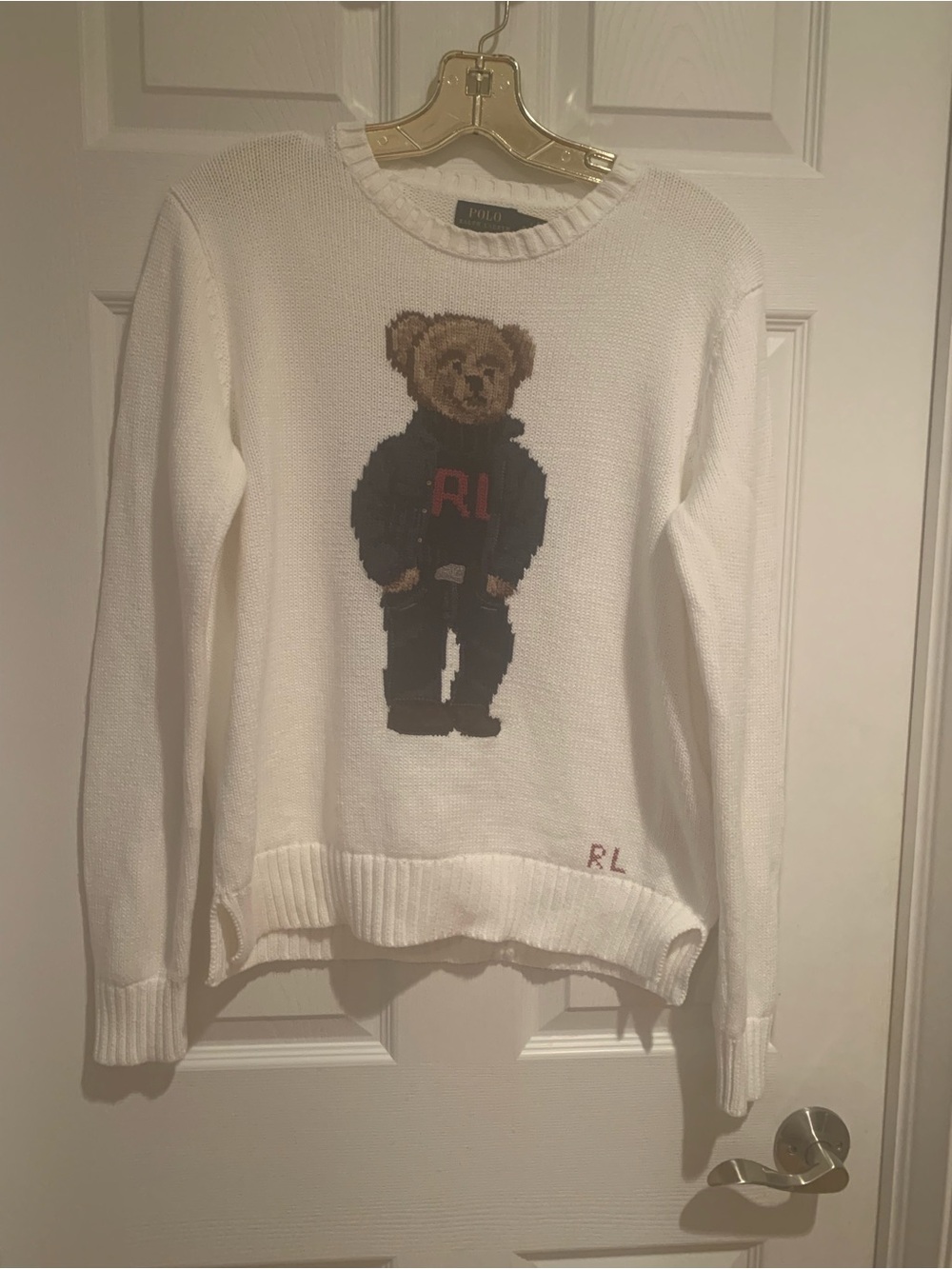 NWOT Polo Ralph Lauren 100% Cotton White Crewneck Sweater with Polo Bear - Picture 8 of 12